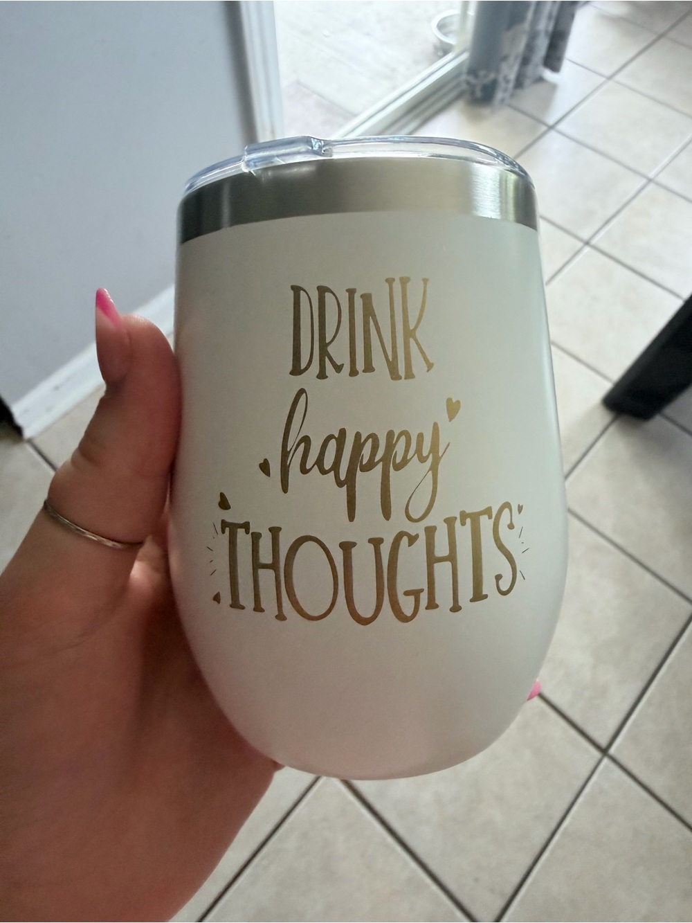 White and Gold 'Drink Happy Thoughts' Insulated Tumbler - Home Dining